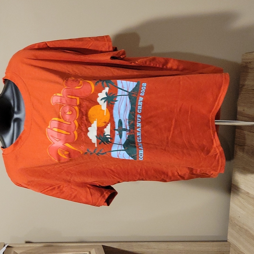 Nearly New  SHEIN  Orange  Aloha Print  Tee XXL